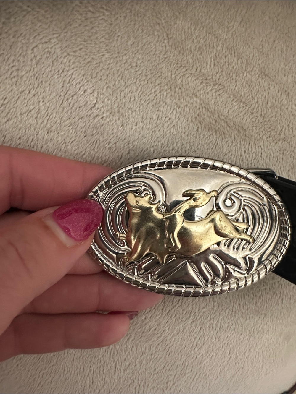 Kids Western Belt with Gold & Silver Rodeo Buckle